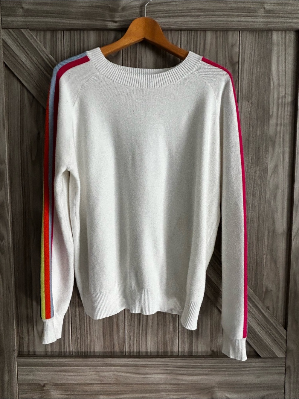 AVARA Retro Rainbow Stripe Sleeve Crewneck Sweater M Oversized Boxy